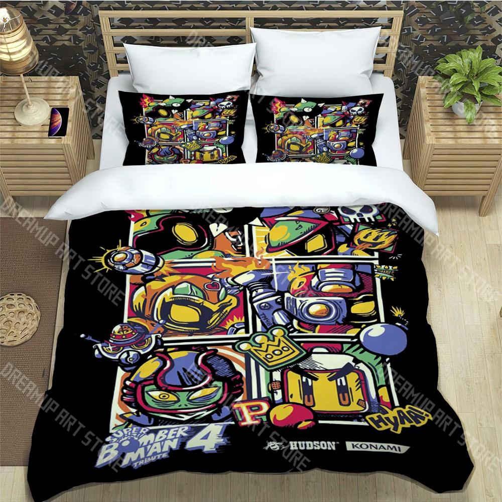 Creative Switch Game Trendy Print Three-piece Set Suitable for Kids or Adults Quilt Cover Pillowcase Bedding Set Birthday Gift