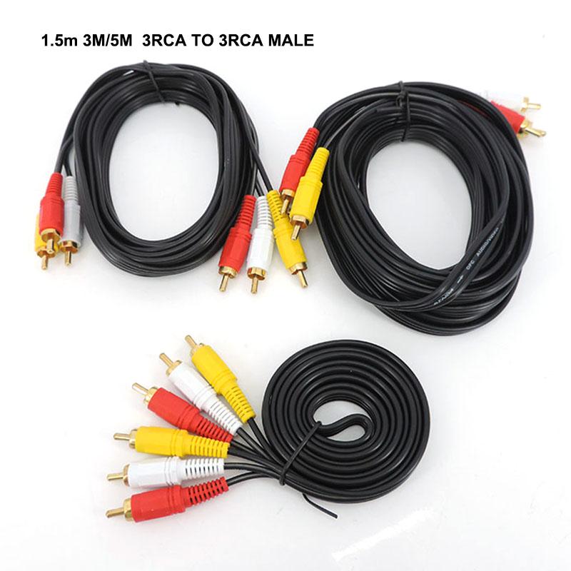 1.5M/3M/5m Gold Plated RCA Male To 3 RCA 3RCA Male Connector Composite Audio Video AV Extension Cable Plug Cord WIRE