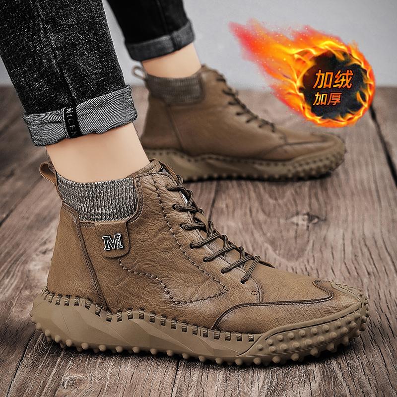Модные классические мужские ботинки, обувь для активного отдыха, плюшевые мужские зимние ботинки, модные мягкие брендовые дышащие ботинки для работы на открытом воздухе, мотоциклетная обувь для мужчин