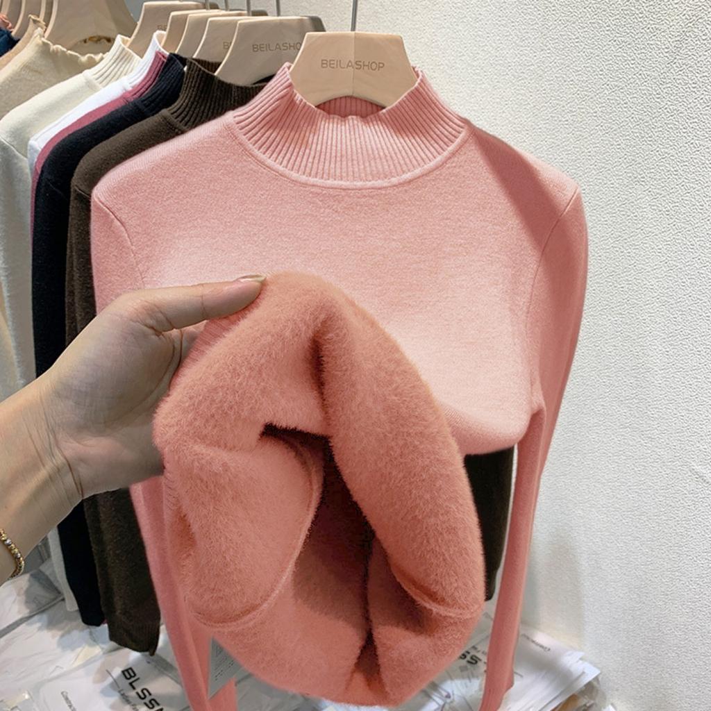 Бархатный свитер с высоким воротом One Piece с утолщенным бархатом для женщин, новая теплая базовая кофта с длинным рукавом на осень и зиму