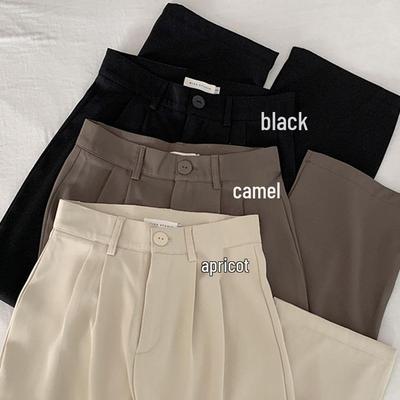 Женские черные брюки-костюм с высокой талией, широкими штанинами и драпировкой - Летние свободные прямого кроя