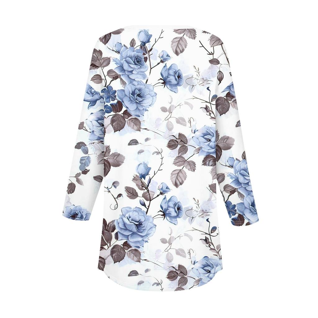 Рубашки с рукавом 3/4 для женщин, модные, повседневные, с круглым вырезом, с принтом, футболка, топ