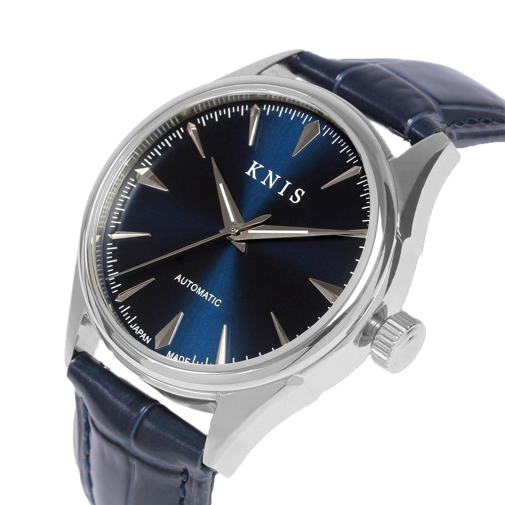 KNIS Varnish Сделано в Японии Автоматические часы Сапфировое стекло 10 АТМ Водонепроницаемость Механические Темно-синие Кожаные мужские KN001-BLBLLE