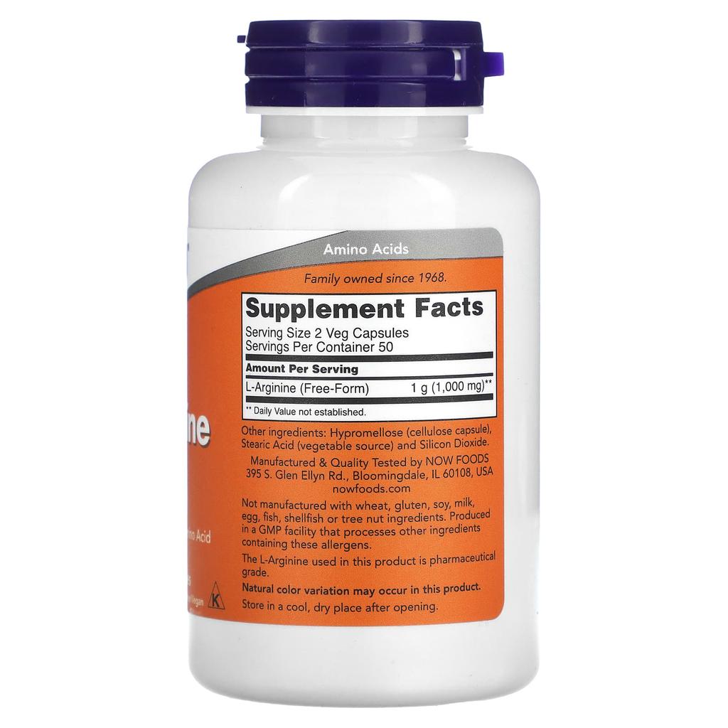 Now Foods L-Arginine, 500 Mg, 100 Veggie Capsules