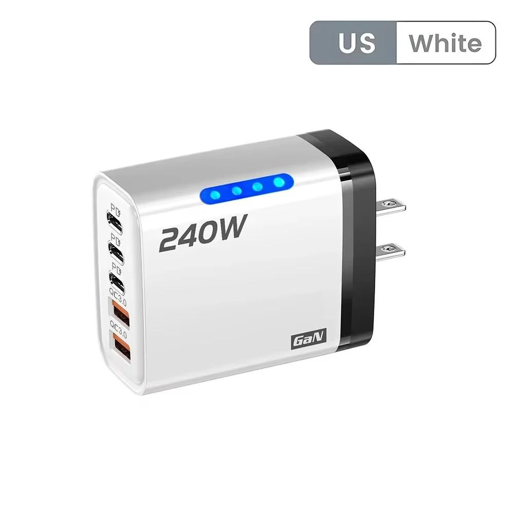 New 5 in 1 GaN Charger For 16 15pro Desktop Laptop Samsung 240W Fast Charging Adapter 120w Type To TypeC Cable Charger