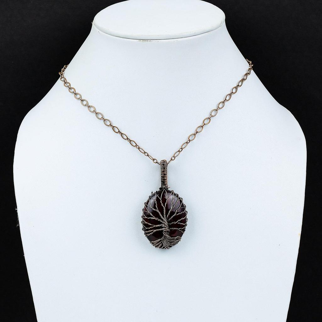 Tree Of Life Red Flash Labradorite Gemstone Pure Copper Wire Wrapped Handmade Pendant Jewelry