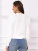 Allegra K Women's Cropped Sweater, Pullover, Crew Neck, Cute Ruffles, Long Sleeves, Knit Sweater, Top, Casual Outfit, Solid White, Size M