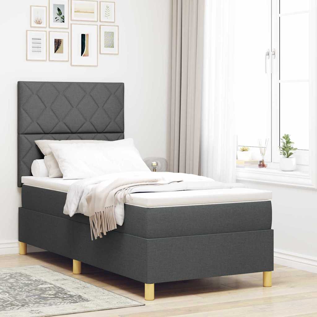 LED Boxspring Bed with Headboard Dark Grey 90 x 190 cm Fabric