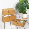 WCIC New Seagrass Woven Storage Basket With Lid Rattan Sundries Storage Box Wicker Jewelry Boxes Cosmetic Towel Container Organizer