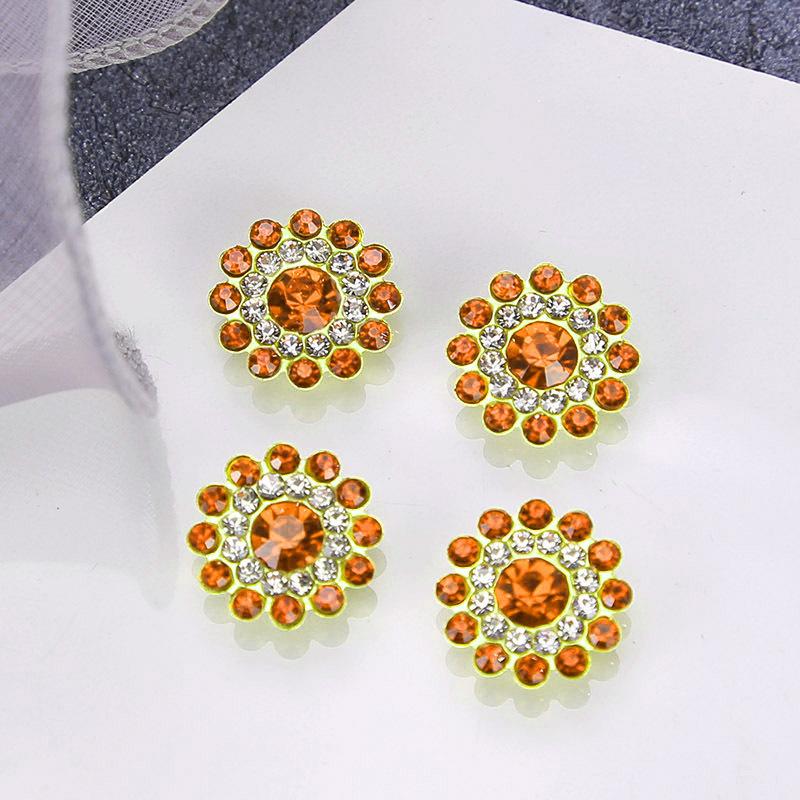 100pcs 14mm Round Plum Blossom Drill Triple Diamond Buckle Multicolor Flower Beads Round DIY Hair Accessories Colorful Double Layer Flower Rhinestones