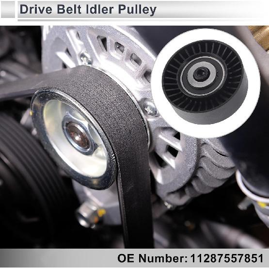 Drive Belt Idler Pulley for BMW 335 2007-2013 Serpentine Tensioner Pulley Idler with Bolt Washer No.11287557851 Plastic Black 1 Pcs