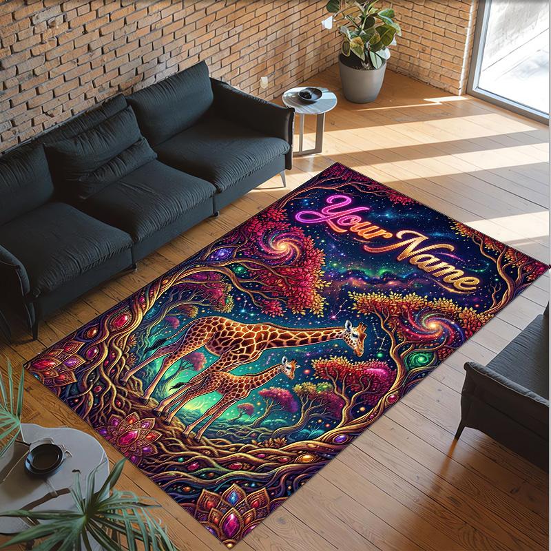 Forest Theme Crystal Velvet Floor Rug Personalized Custom Name Text Warm Carpet Home Decoration