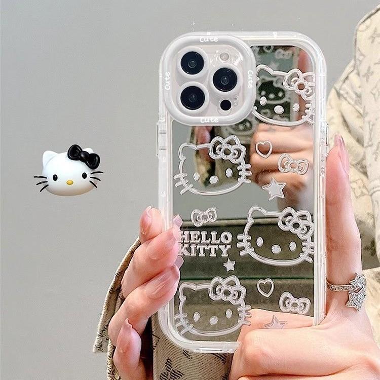 Зеркальный чехол Hello Kitty для iPhone 17, 16 Pro, 15 Pro Max, 14, 13