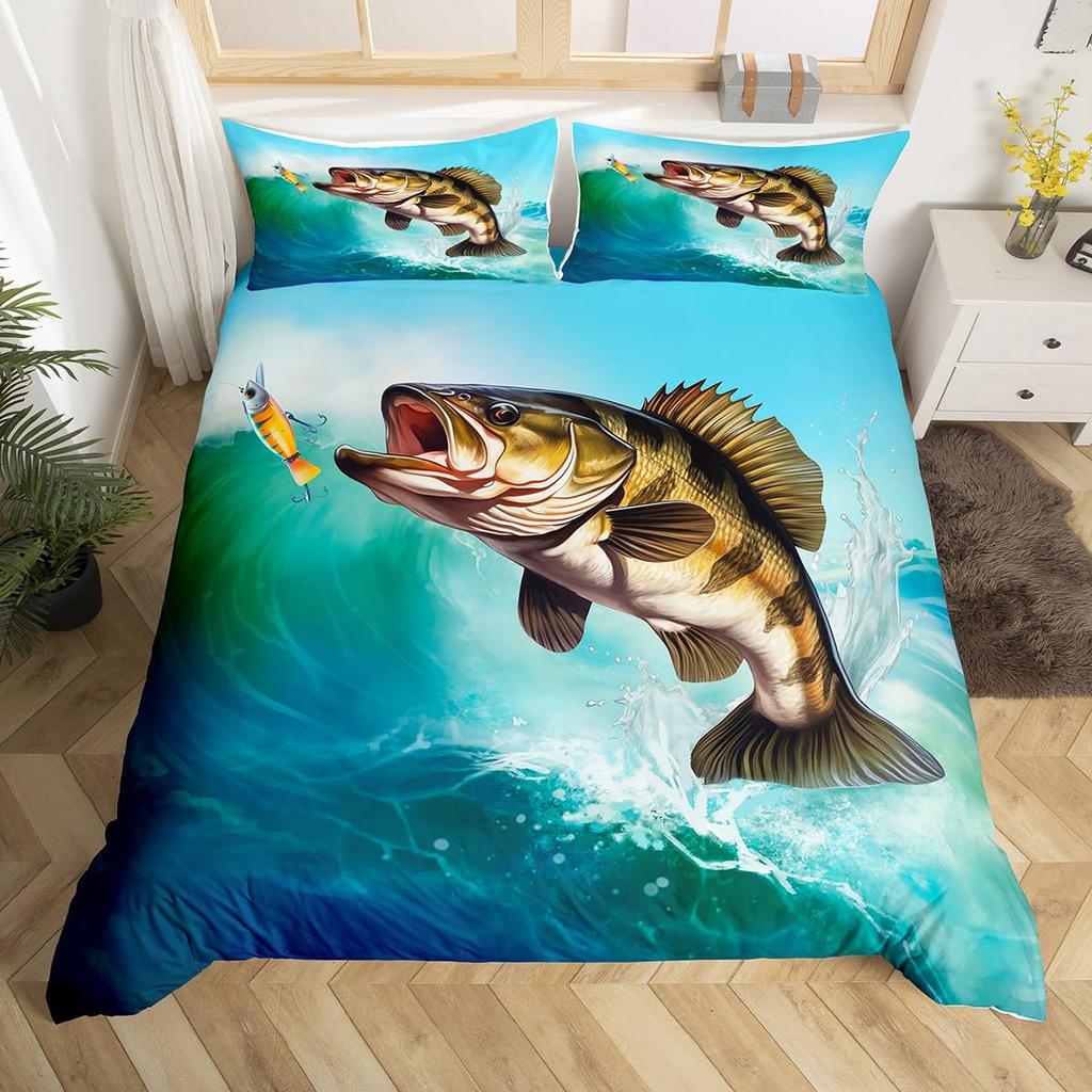 Fishing Duvet Cover Sets For Adults Queen Size Quilt Covers Lightweight Down Room Decor 2 Pillowcases 1 Duvet Cover No Comforter