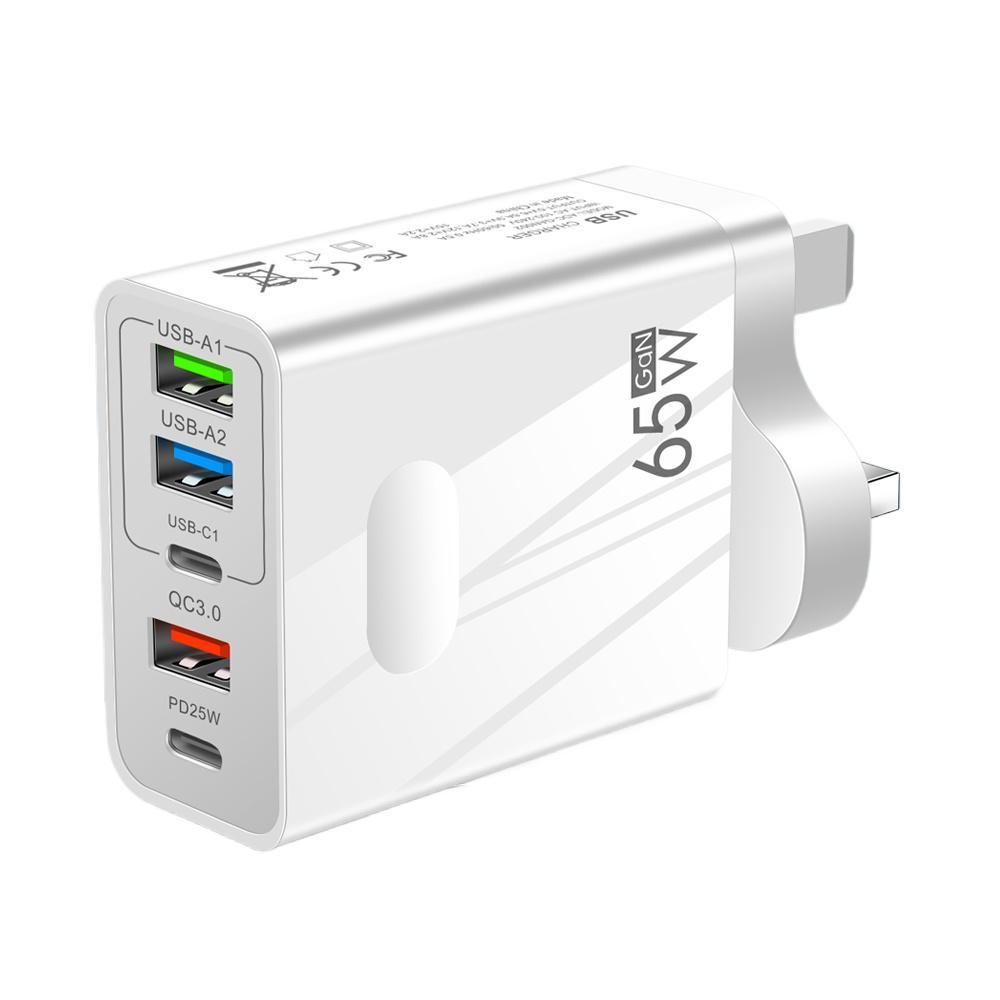 5 портов GaN USB зарядное устройство Quick Charge 3.0 65 Вт Быстрая зарядка телефонов Адаптеры питания для iPhone Samsung Xiaomi PD Type C настенное зарядное устройство