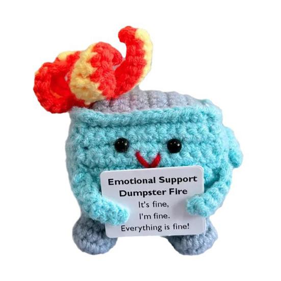 Crocheted Dumpster Plush Doll Emotional Support Gift Handmade Crochet Trash Can Flaming