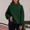 Women's Fashion Solid Color Long Sleeve Loose Slit Half Turtleneck Pullover Sweatshirt Top