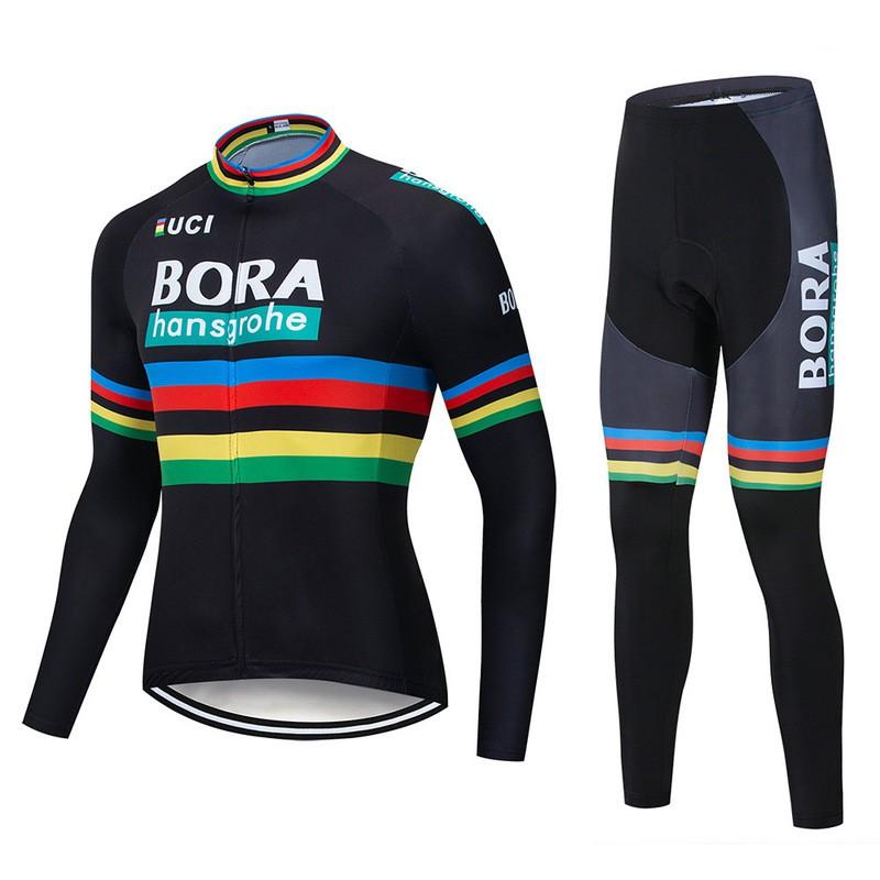 Mens Long Sleeve Cycling Jersey Bib Shorts Set Quick Dry Road Bike Apparel Team Edition