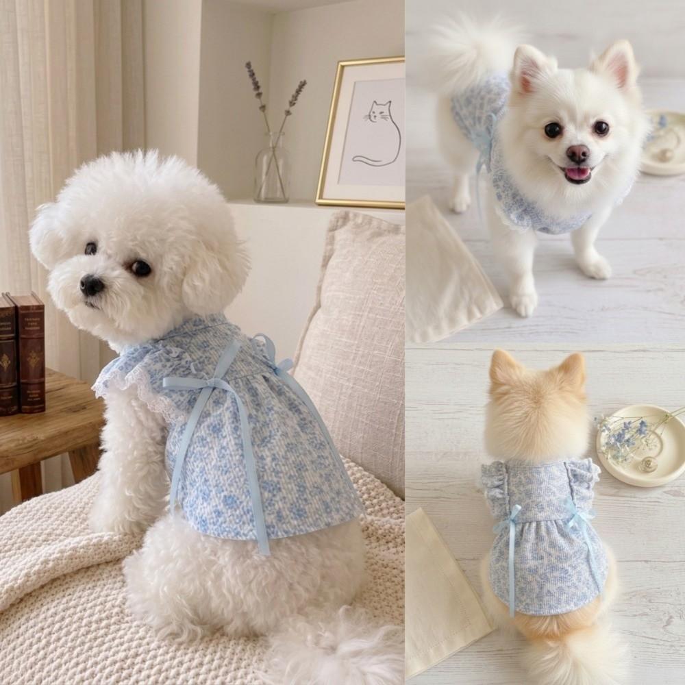 XS-2XL Cat Dog Flower Dress Floral Printed Pet Skirt Cute Puppy Princess Skirt Poodle
