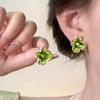 Alluring Spring Colors: Emerald Crystal Flower Stud Earrings for Women, Light Luxury, Niche Design, Temperament Style.