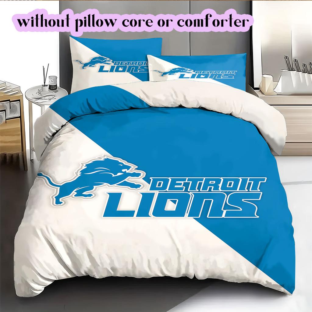 Detroit Lions Pattern Bedding,Quilt Set Quilt Cover Pillowcase Home Birthday Gift (1*duvet cover+2*pillowcase,without core)