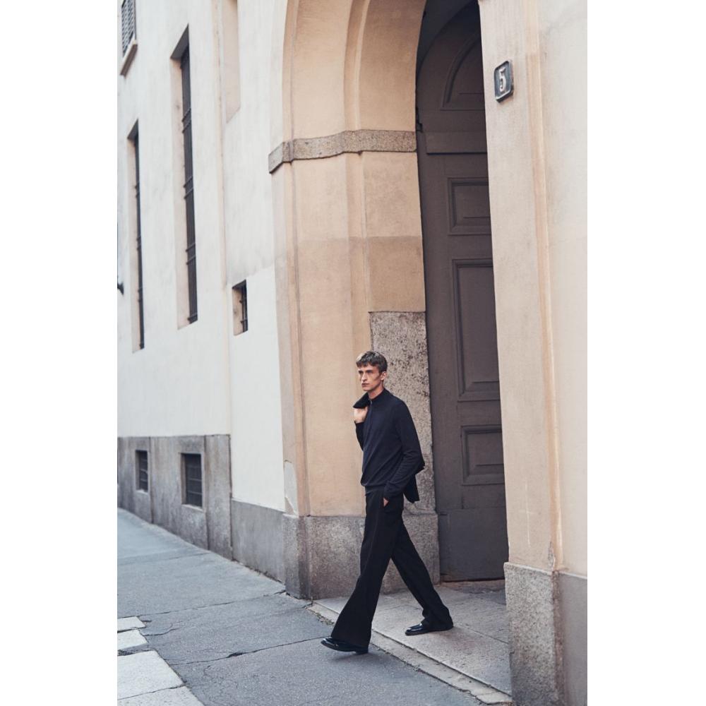 HM slimM Fit Zip Top Тонкий вязаный свитер темно-синего цвета