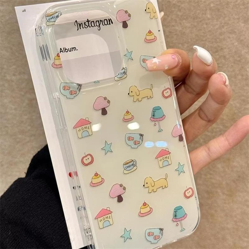 Корейский Милый Мультяшный Рисунок Щенка Чехол Для Телефона Для iPhone 16 15 14 13 12 11 Pro Max 16E X XR XS Max 7 8 Plus Ударопрочный Мягкий Чехол