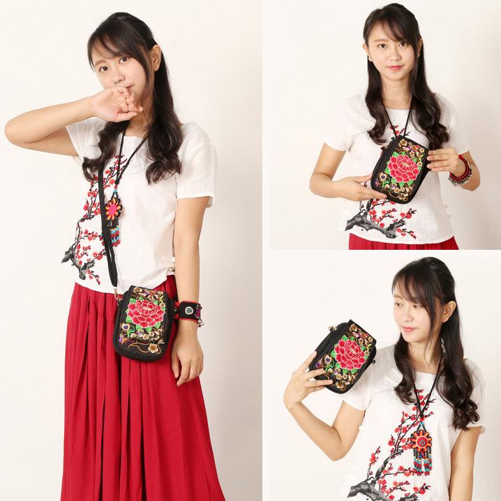 WTEMPO Женский дорожный кошелек для телефона, национальный холст, маленькие винтажные сумки на одно плечо с этнической вышивкой в ​​стиле бохо для женщин, дорожная сумка, сумки с цветочным принтом