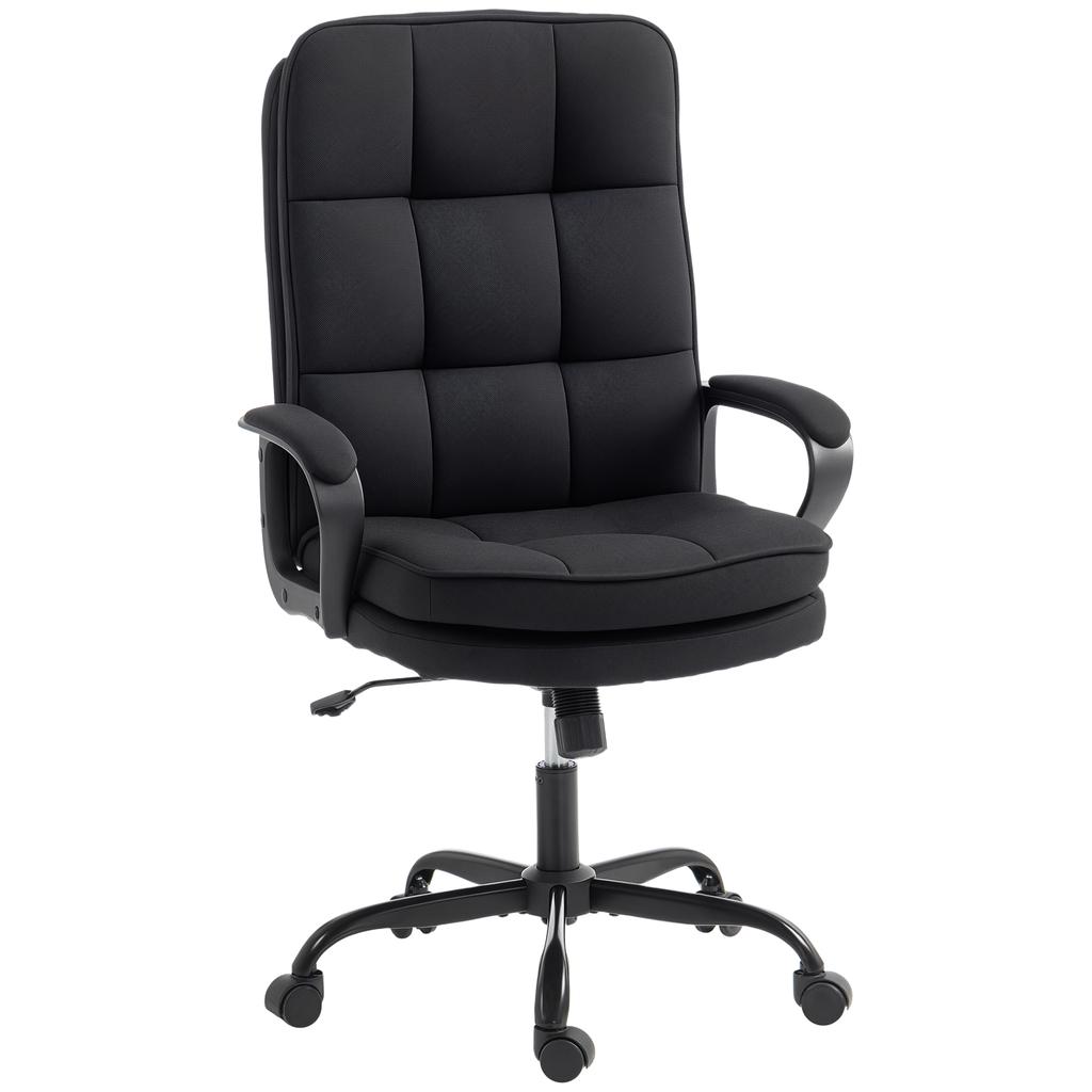 Double Padded Linen-Look Office Chair - Black