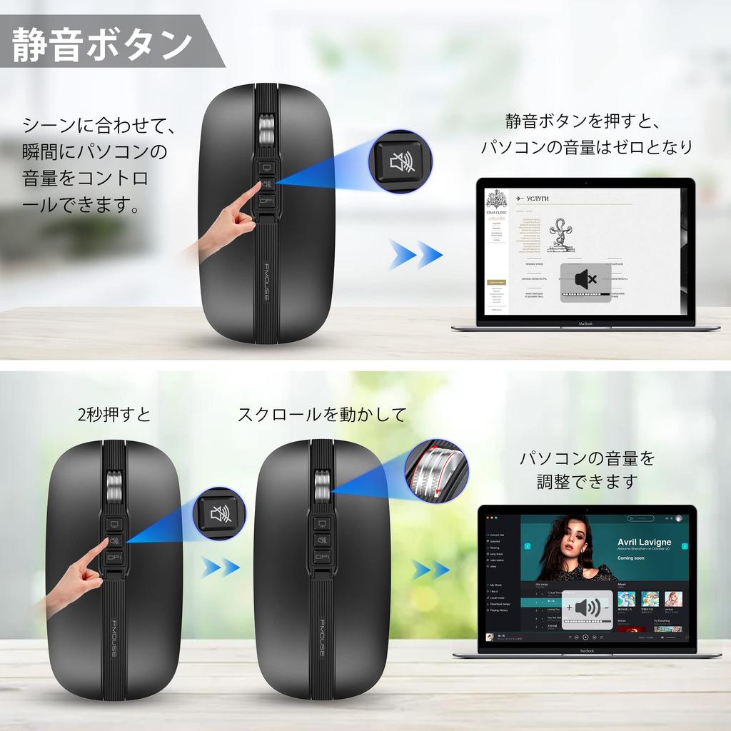 FMOUSE Bluetooth Wireless Optical High Desktop Back Quiet Compatible with and iPad Japanese Instruction Manual Mouse, Quiet, Rechargeable, Slim,
