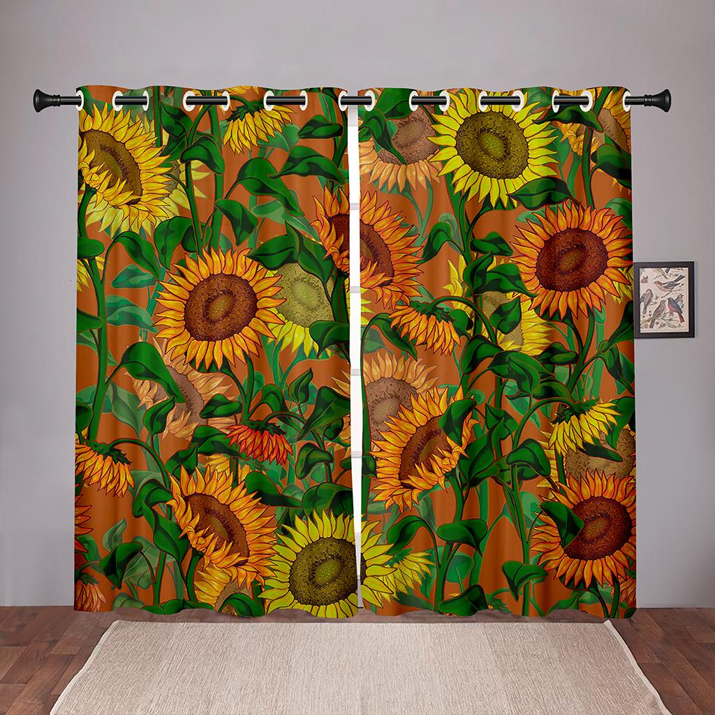 Подсолнухи Растение Красочные Затемняющие Шторы для Окна для Детей Детская Гостиная Спальня Ванная Комната Кухня Дверь 2 Штуки Крючки