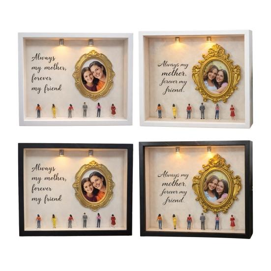 DIY Mini Museum Silhouette Box Personalized Photo Memory Display Case with Gold Frames Figurines Shadow Box Frame Kit with Light Gift for Mother's Day