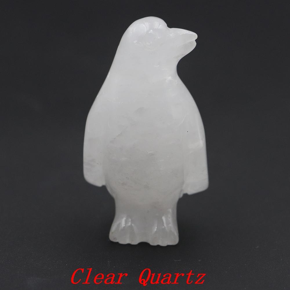 Cute Penguin Statue Natural Amethyst Rose Quartz Healing Crystals Stones Carving Reiki Animal Figurines Crafts Room Decoration
