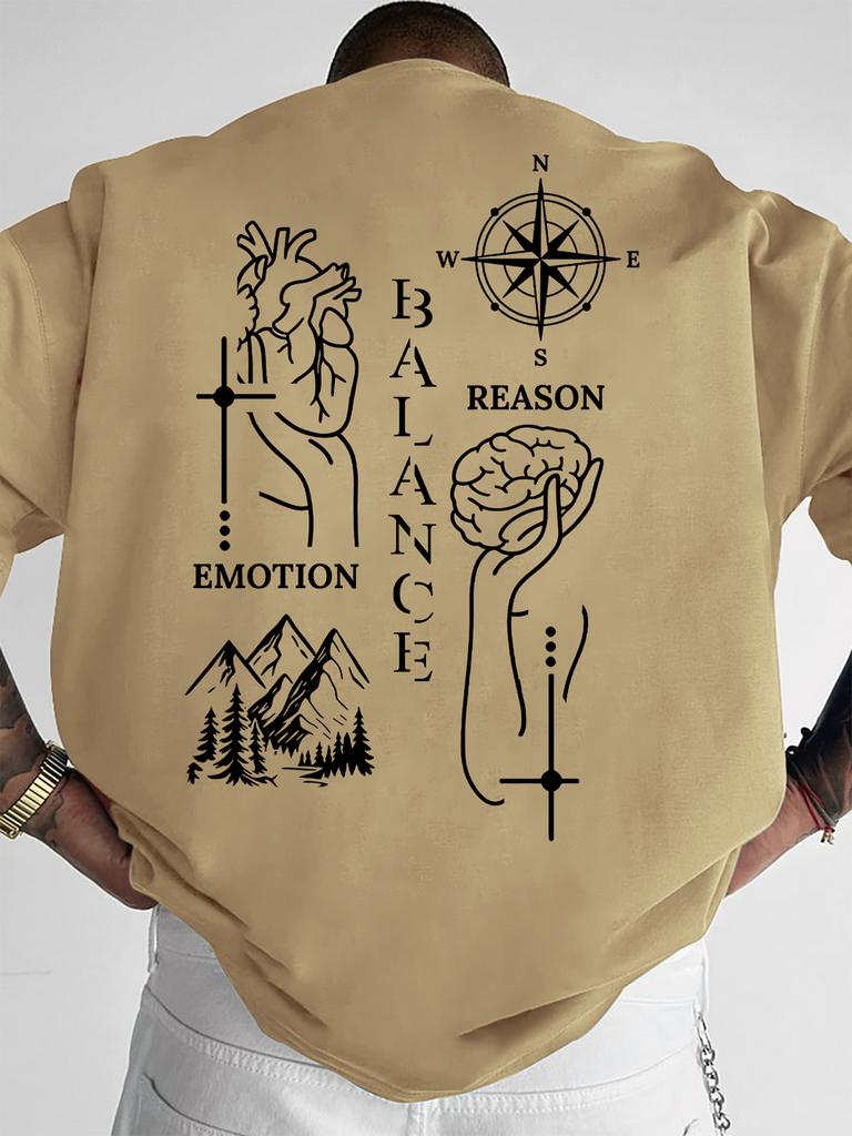 Unisexs Spiritual Balance Tshirt Hand Brain Heart Print Crew Neck Short Sleeve Polyester Tops With Compass Sxxl