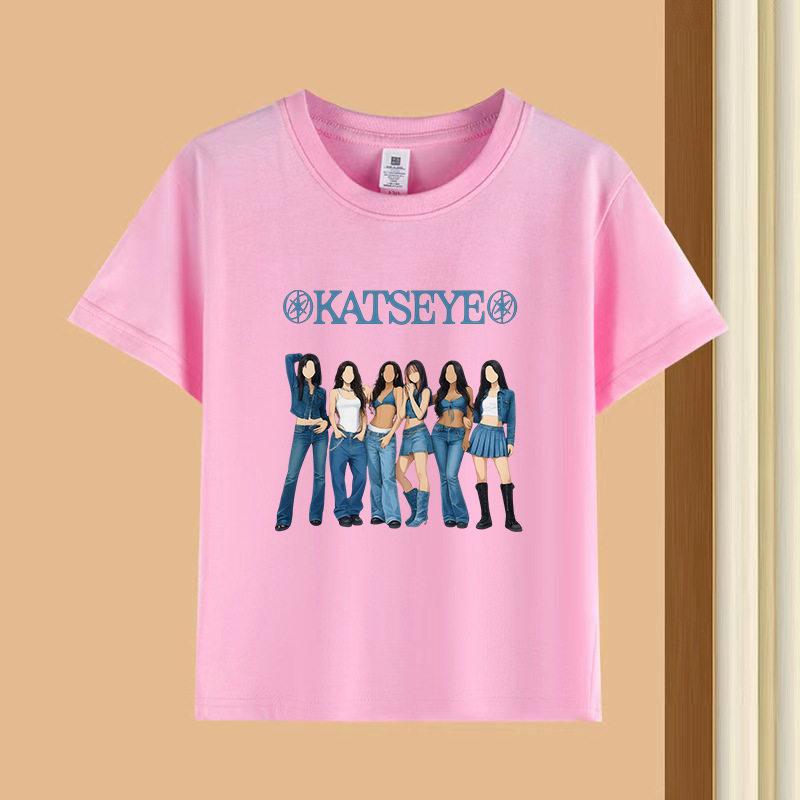 KATSEYE Korean Wave girl group fashionable youthful relaxed trendy pure shortsleeved cotton childrens Tshirt