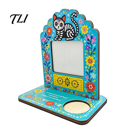 Photo Frames with Candle Holders Day of The Dead Frame Integrated Holder, Decorative Mexican Theme Decorations Sugar Skull Picture Frame,