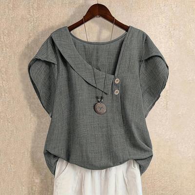 Женский пуловер с коротким рукавом, свободный, однотонный, повседневный, модный туник, топ, рубашка