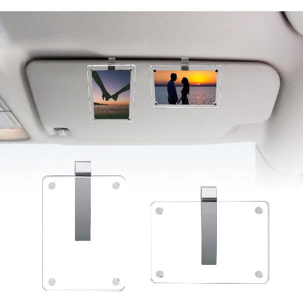 1797 2 Pack Car Sun Visor Photo Holders Picture Frame Clip Magnetic Acrylic Display Horizontal Vertical fit Wallet Size Photos 3.5 x 2.4 inch