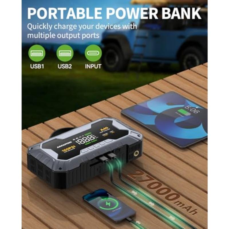 Пуско-зарядное устройство 8000А 160PSI с компрессором 12В, Power Bank, Стартер для всех бензиновых/12л дизельных автомобилей со светодиодным F
