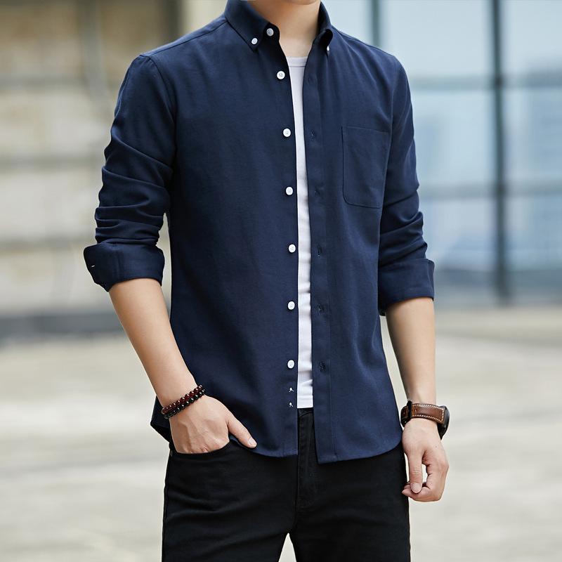Мужская рубашка Oxford spun casual/Мужская рубашка узкого кроя в корейском стиле