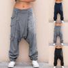 Men's Casual Elastic Waist Baggy Trousers Long Pants Harem Boho Low Rise Drop Crotch Retro Loose Print Trouser Men Clothing