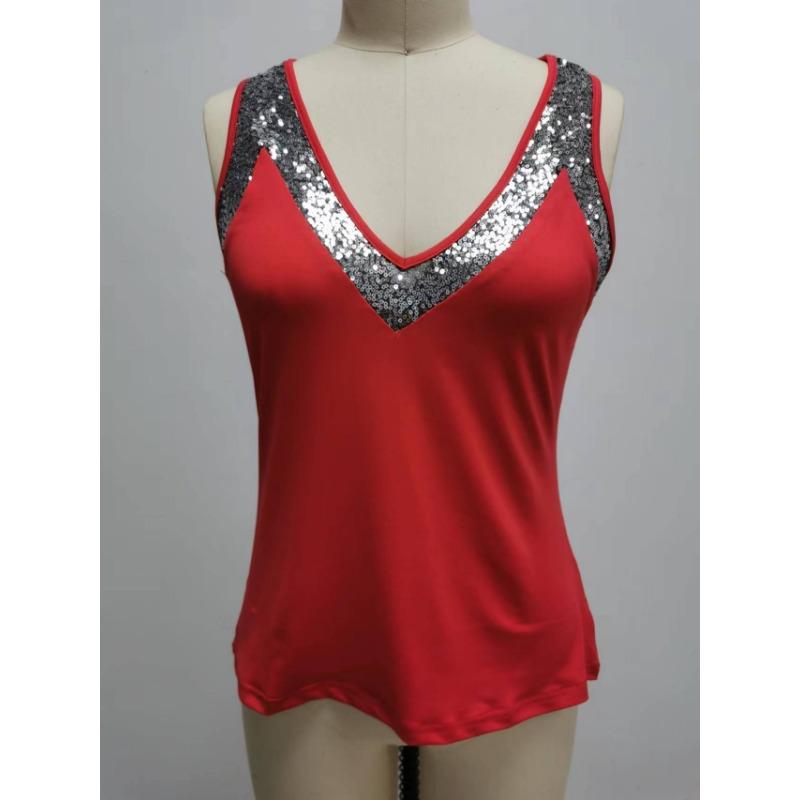 Летний новый стиль простой и универсальный V-образный вырез бисерный безрукавный жилет женский топ