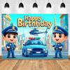 Cartoon Police Backdrop Police Station Car Background Banner Kid Birthday Party Decoration Baby Shower Supplies Photography Prop