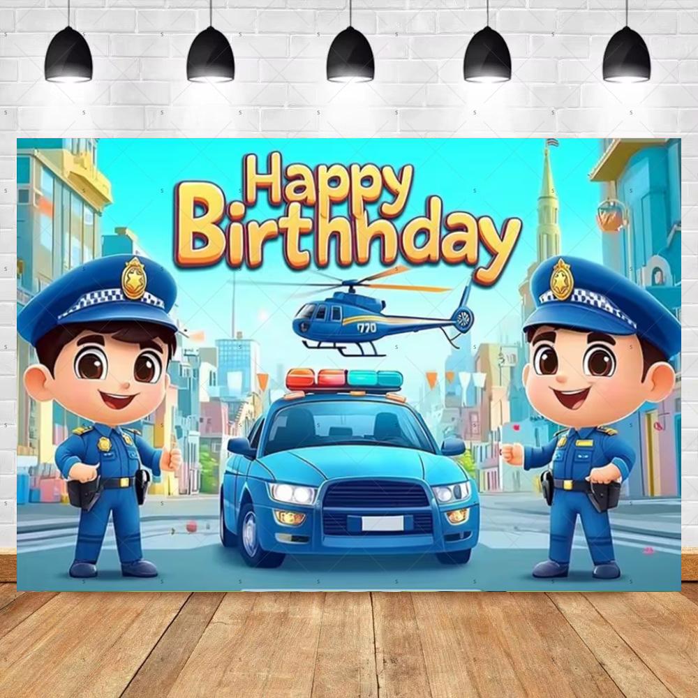 Cartoon Police Backdrop Police Station Car Background Banner Kid Birthday Party Decoration Baby Shower Supplies Photography Prop
