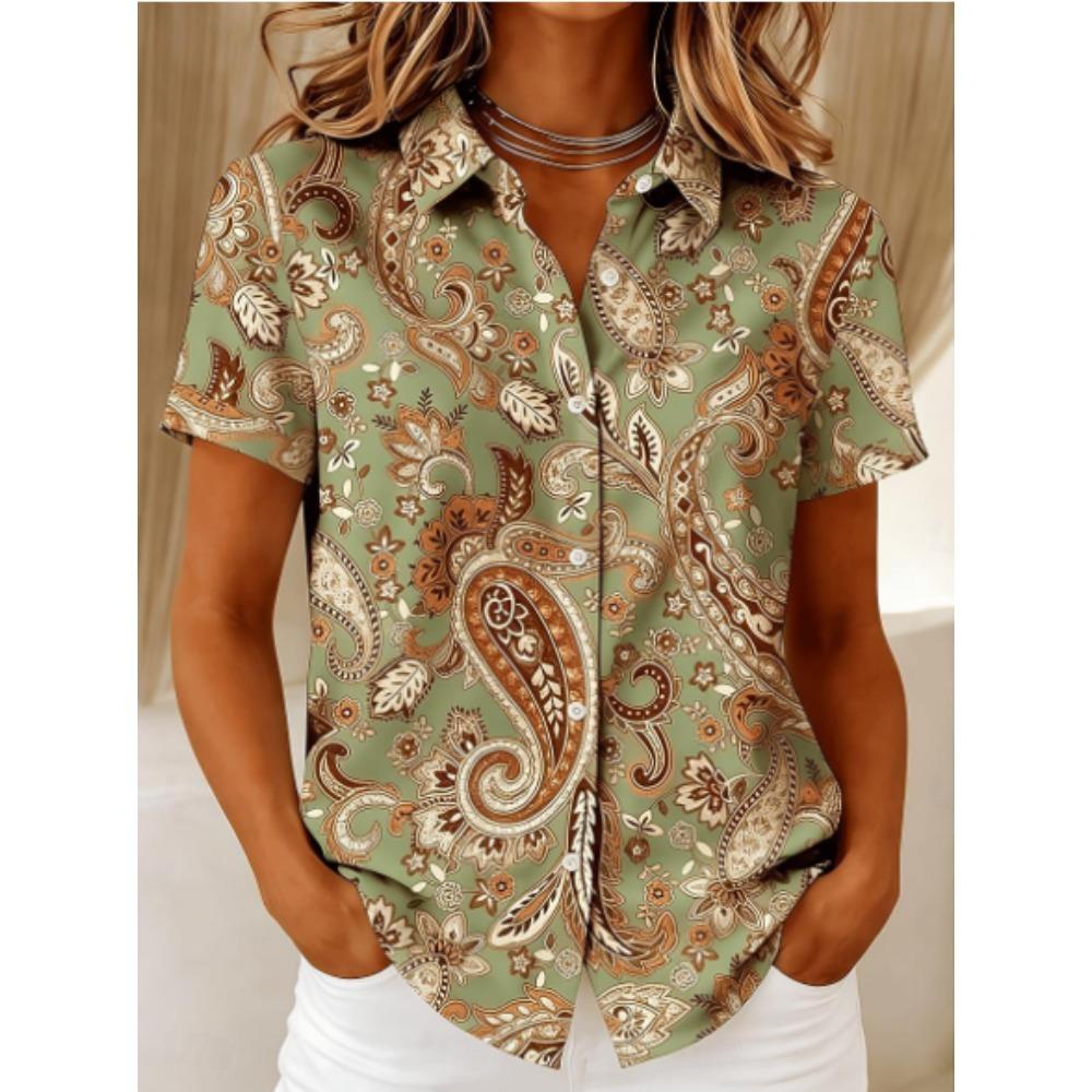 Women's Shirt Short Sleeve Shirt Button Down Blouse Vintage Pattern Printed Daily Casual Collar Regular Tops Daily Summer Spring