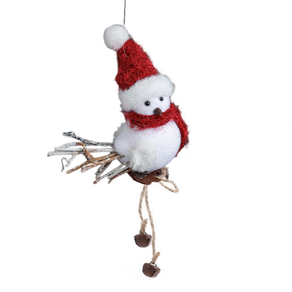Cute Fluffy Plush Bird Christmas Tree Ornament Furry Foam Bird Figurine with Red Hat And Scarf for Desk Holiday Decoration
