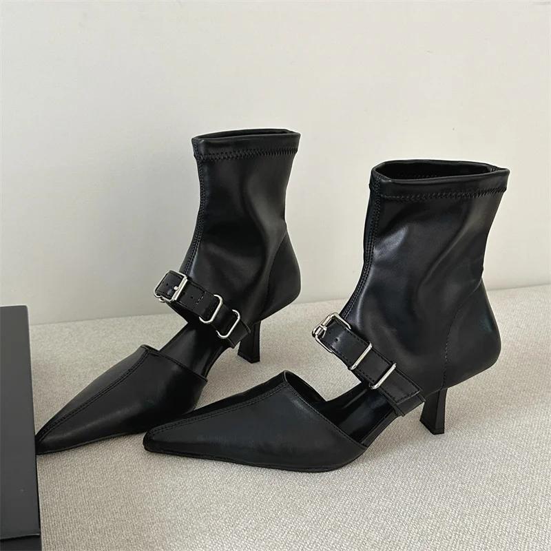 Eilyken Уличный дизайн, женские ботильоны с пряжкой на поясе, сандалии, женская обувь на тонком низком каблуке с острым носком