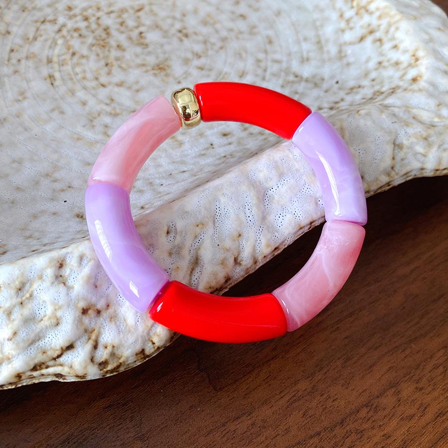 New Splicing Bamboo Tube Acrylic Round Bangles for Women Men Fashion Smuding Geometric Bracelets Elastic Bangle Couple Jewelry X