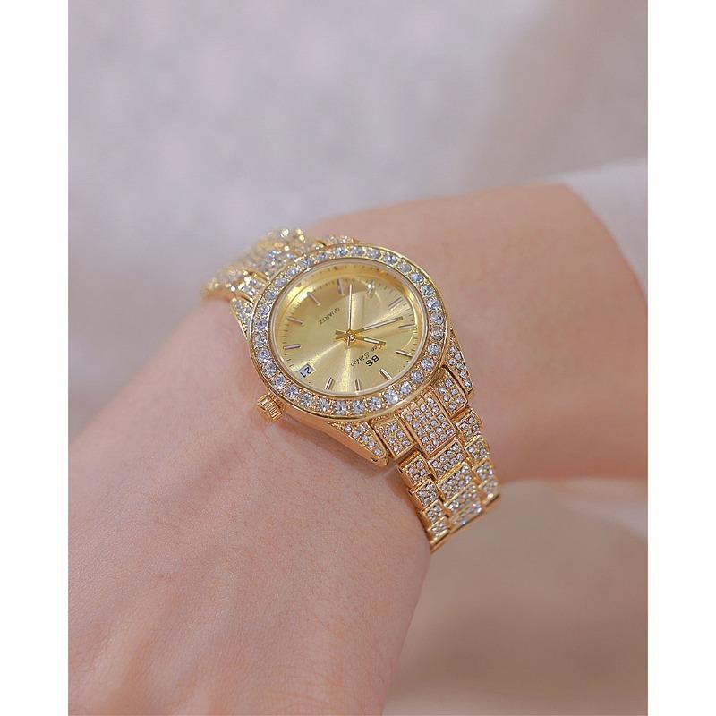 2024 Золотые часы с бриллиантами для женщин, известный роскошный бренд, водонепроницаемые элегантные женские наручные часы с ремешком из нержавеющей стали