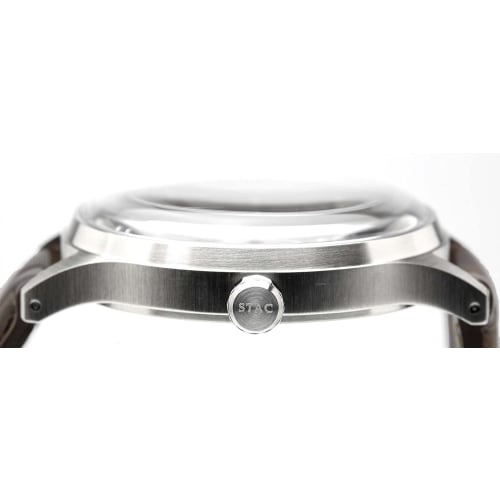 The STAC Japanese-made Wristwatch, 36mm, Antique Retro Design, Moon Phase, Bar Pattern with White and Black Accents, ST-MF001, for Men and Women, Unis